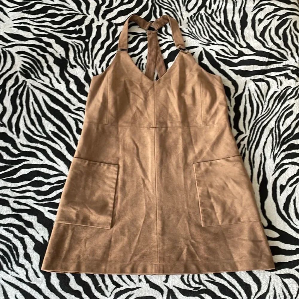 BCBGMaxazria Abbott Mocha Brown Faux Suede Cocktail Mini Shift overall Dress